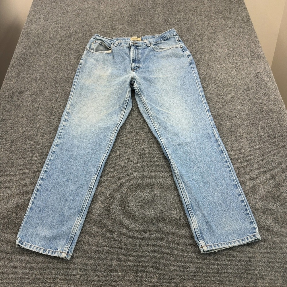 LL Bean Jeans Men 36x30 Blue Cotton Classic Fit Light Wash Denim Workwear Casual